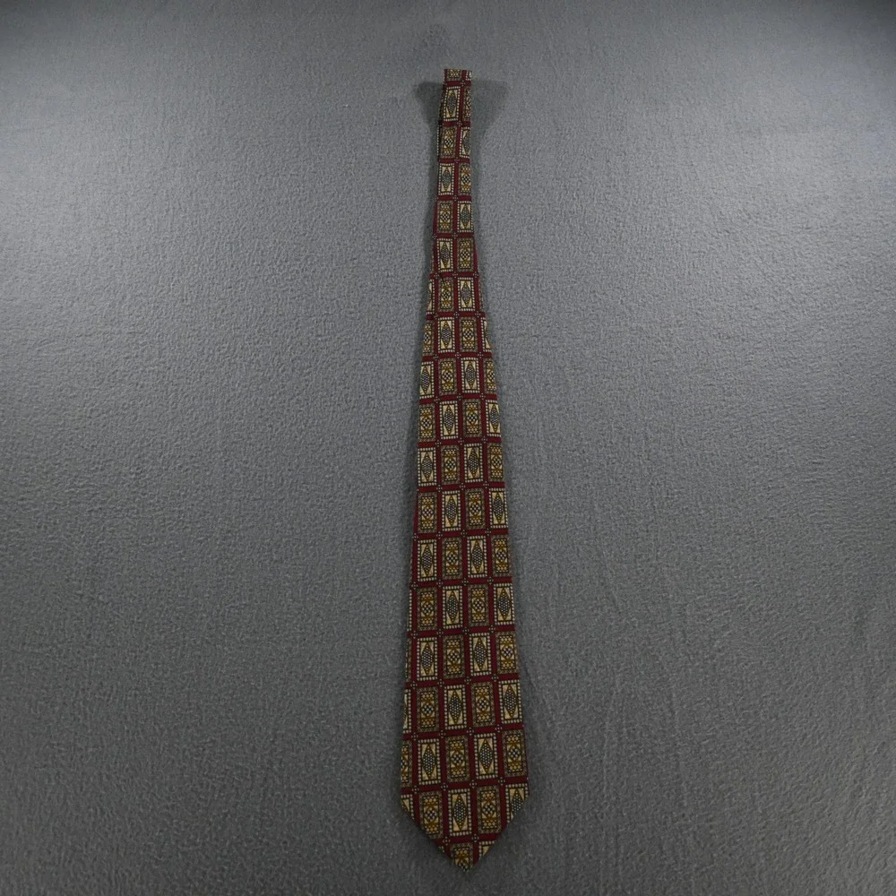 Metropolitan Museum of Art Mens Vintage Geometric Mosaic Silk Tie OS Red Gold